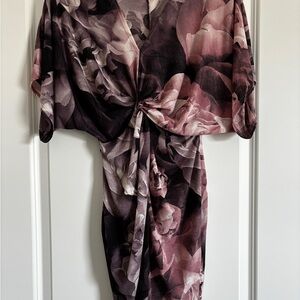 G by Guess Floral Twist-Front Mini Dress in Dusty Rose and Plum